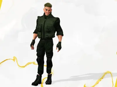 Character in military uniform artistic realism Low-poly 3D model