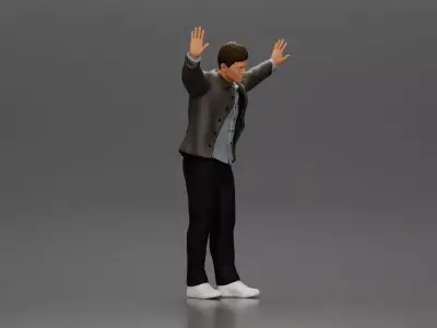 Man in Stylish Jacket and Sneakers Leaning Against the Wall 3D print model