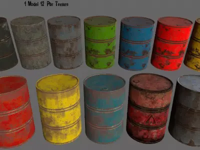 barrel set 4 different colored rusty barrels Low-poly 3D model