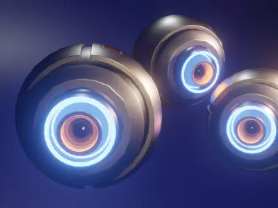 Droit three glowing eyes Low-poly 3D model