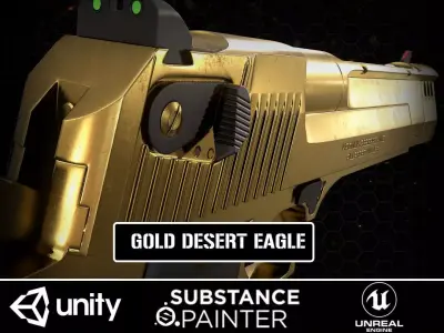 Gold Desert Eagle Low-poly 3D model