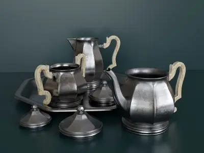 Antique silver tea set 3D model