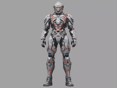 Silver Red Sci Fi Combat Armor 3D model