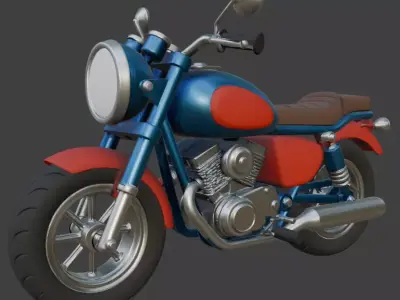 Cartoon Red Chopper Motorcycle 3D Model 3D model 2