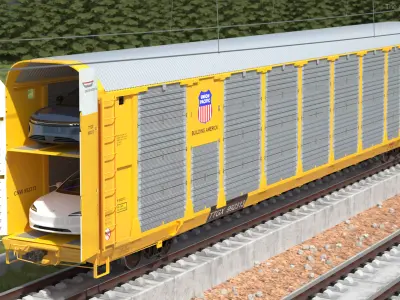 Autorack Railroad Car with Electric Cars 3D model