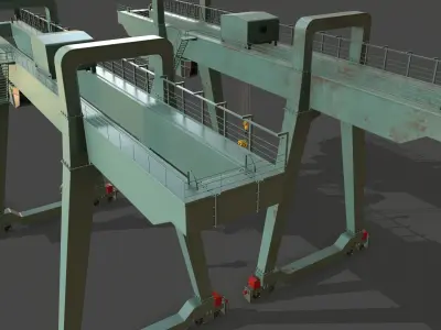PBR Double Girder Gantry Crane V1 - Green Light Low-poly 3D model