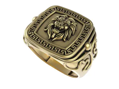 Lion Face Greek Key Ring 3D print model