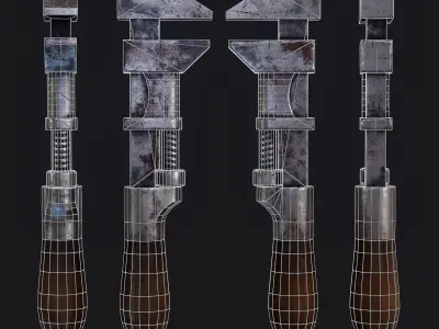 Old vintage wood handle pipe wrench Low-poly 3D model