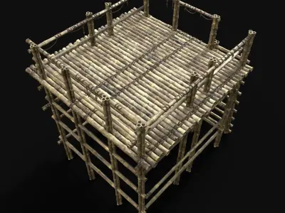BAMBOO PLATFORM PIER LOG JUNGLE PORT CONSTRUCTION WATCHTOWER Low-poly 3D model