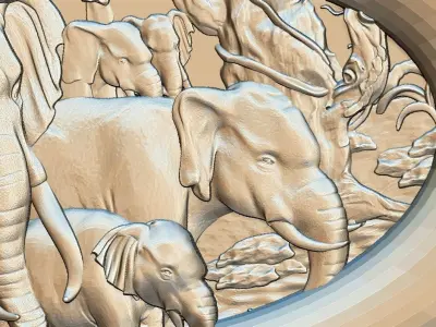 ELEPHANTS in silver medallion Free 3D model