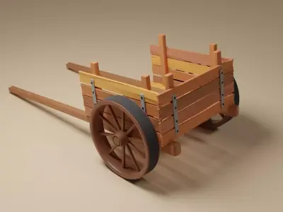 Wooden cart 3D model 8