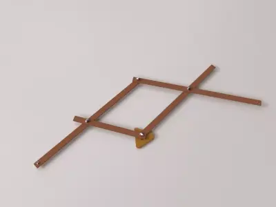 Pantograph wooden shelf with two metal rods 3D model