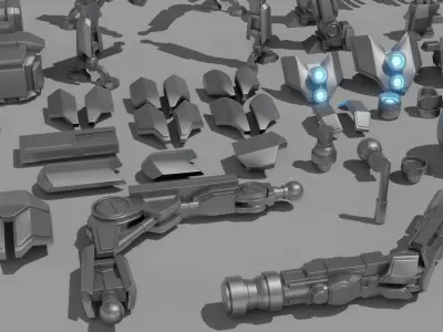 Robot Parts Kitbash Pack Low-poly 3D model