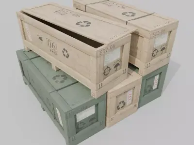Wide Narrow Wooden Crate - Customizable Shipping Box Low-poly 3D model