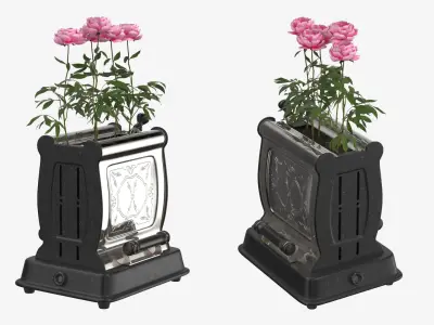 Vintage Toaster Planter with Pink Flowers 3D model