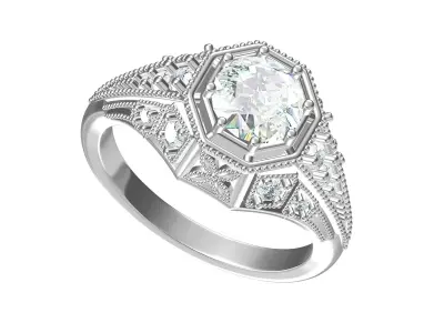 Solitaire Engagement Art Deco Ring 3D print model 36