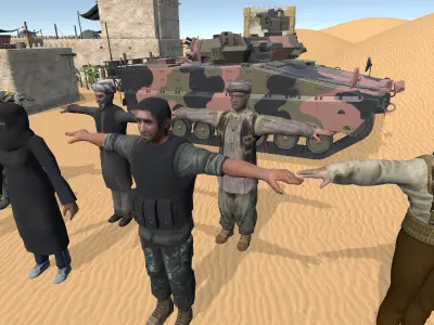 Desert Combat Environment Pack Soldiers Terrorists Weapons Asset Low-poly 3D model