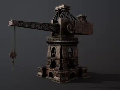 Steampunk Industrial Tower Crane  Stylized Environment Asset 3D model