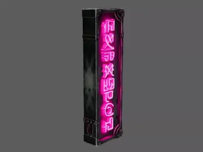 Stylized Sci-Fi Alien Neon Signboard - Pink Cyberpunk Prop 3D model