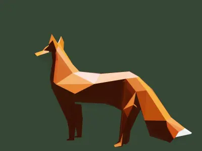 low poly forest 3D model polygonal fox Low-poly 3D model