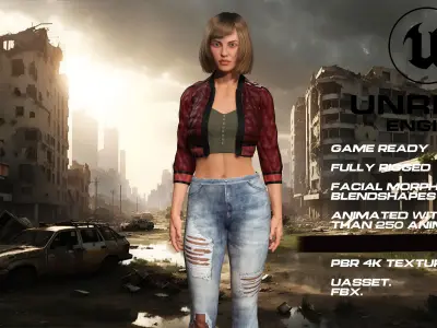 Zombie Hunter full rigged - game ready - animated Low-poly 3D model 4