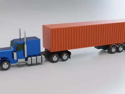 American Semi-Trailer Cargo Truck Classic Lowpoly Low-poly 3D model