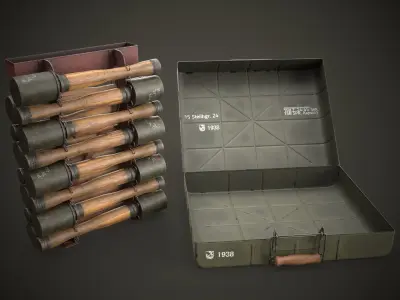 Game Ready Model 24 Stielhandgranate Stick Grenade with Case Low-poly 3D model