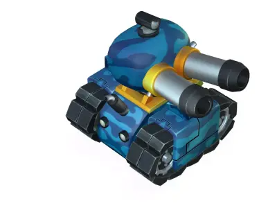 blue cartoon tank Low-poly 3D model