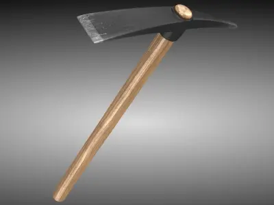 Pickaxe axe with wooden handle Low-poly 3D model