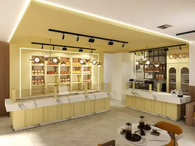 Modern Coffee Shop and Bakery 3D Interior Low-poly 3D model