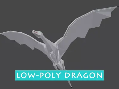 Low-poly dragon origami bird flying in air Low-poly 3D model