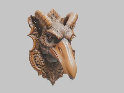 Stylized Bird Skull head wall mount Mask 3D Model Low-poly 3D model