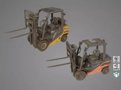  Dusty Forklift Trucks All PBR Unity UE Textures 3D Model Pack