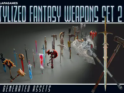 Stylized Fantasy Weapons Set 2 3D model
