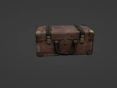 Vintage Leather Suitcase - Antique Travel Chest 3D Model 3D model