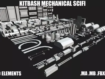 Kitbash Mechanical SciFi - 200 Element Low-poly 3D model