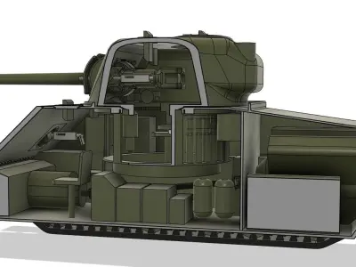 M4A3 Sherman 75mm - simplified internals - armour thicknesses 3D model