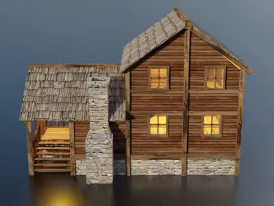 Wooden House E Low-poly 3D model