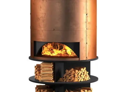 Copper oven fireplace for pizza and barbecue 3D model