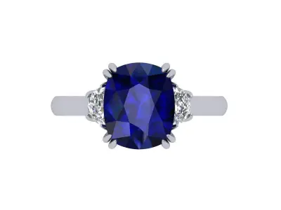 Cushion 3 Stone Bridal Ring 3D print model get