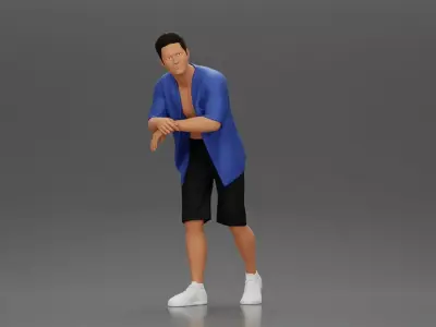 Stylish man leans casually in relaxed summer outfit stance 3D print model