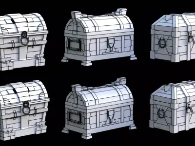 Low Poly Wooden Chests Pack Low-poly 3D model