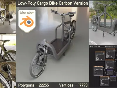 Cargo Bike Carbon Low-Poly and Rigged Version  Low-poly 3D model