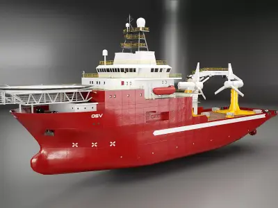 Offshore Support Vessel and Tidal Power Turbine Low-poly 3D model
