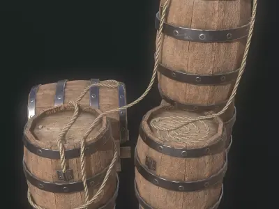 Pirate Barrel 3D Model Set Game Ready Low-poly 3D model