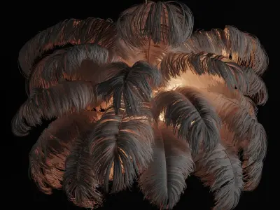 Natural Ostrich Feather Modern Chandelier 3D model
