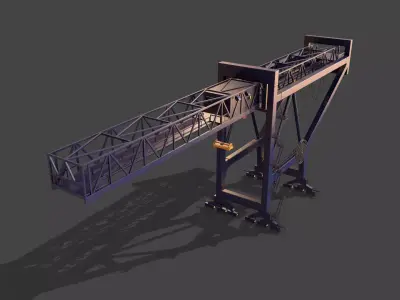 PBR Port Container Crane - Blue Dark Low-poly 3D model