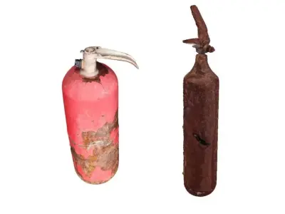 Two rusty broken fire extinguishers 3D model