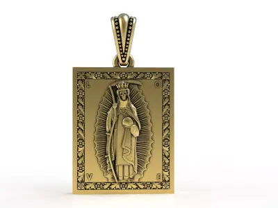 Santa Muerte Square Plated Pendant 3D print model