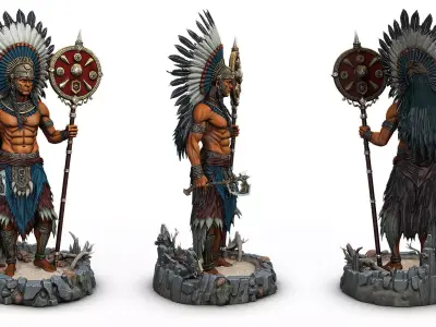 Native american warrior on stand high poly resolution 3D model